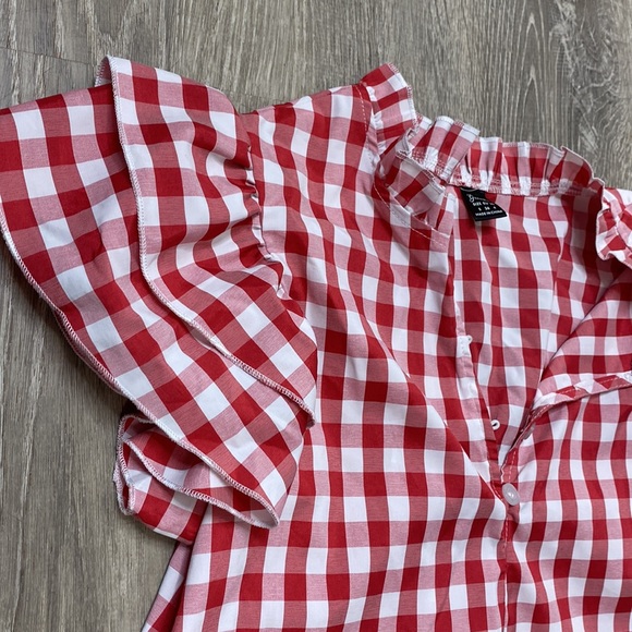 Gingham print ruffled shoulder - Picture 3 of 3